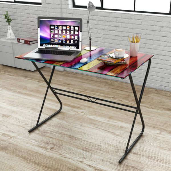 vidaXL Desk Rainbow Tempered glass desktop Standard Pattern Desk