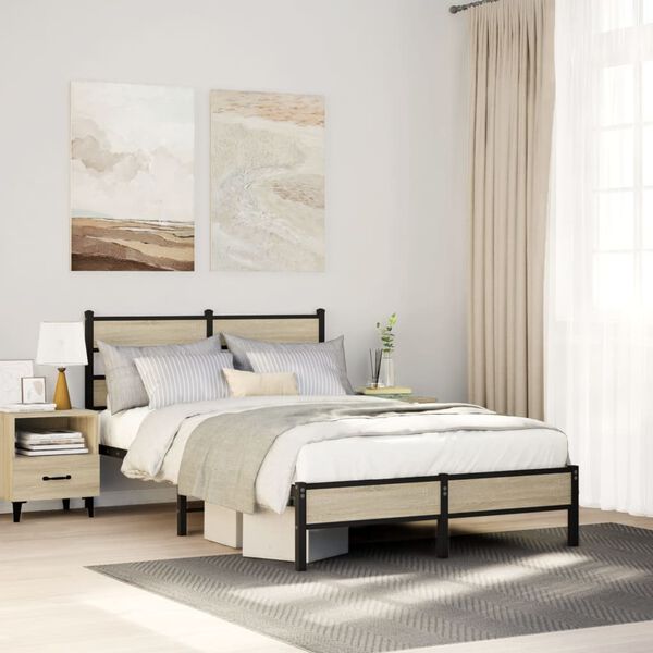 vidaXL Bed Frame Sonoma oak Steel and engineered wood Double