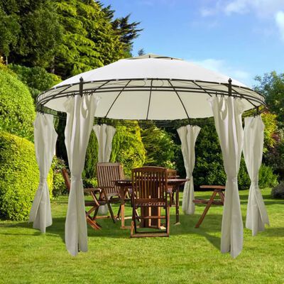 vidaXL Round Gazebo with Curtains 11' 5'' x 8' 9'' | vidaXL.com
