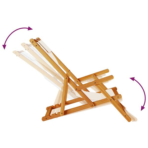 VidaXL Folding Beach Chair - Teak Wood Frame, Cream Polyester Seat, Adjustable Backrest & Armrests