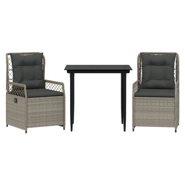 vidaXL Patio Dining Set Set of 2 Light Grey PE Rattan Small