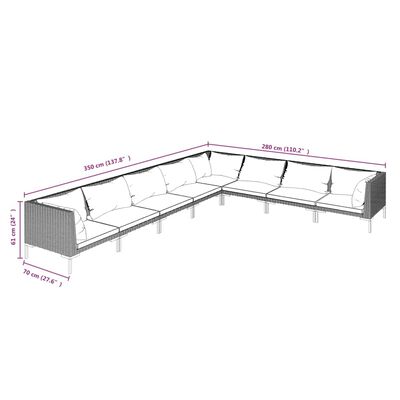 vidaXL 8 Piece Patio Lounge Set with Cushions Poly Rattan Dark Gray