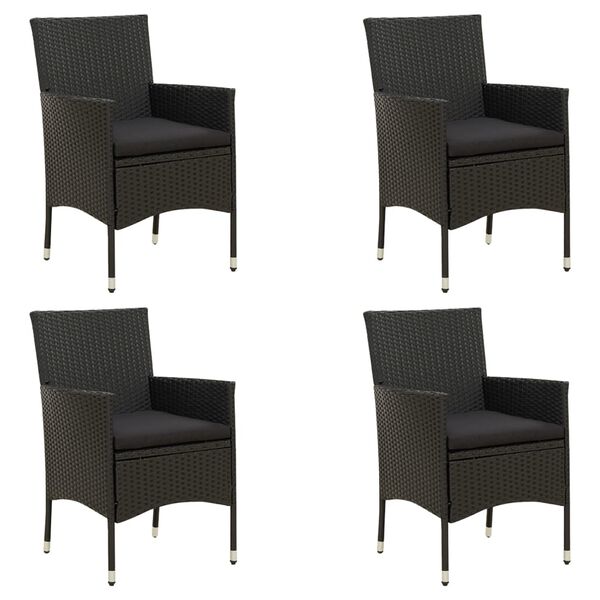vidaXL Garden Chair Set of 4 Black Poly rattan Medium Durable
