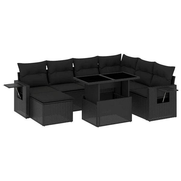 vidaXL Garden Sofa Set Black PE Rattan, Powder-Coated Steel, Tempered Glass