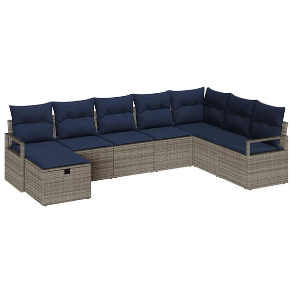 vidaXL Sofa Set with Cushion with Storage Grey Poly Rattan