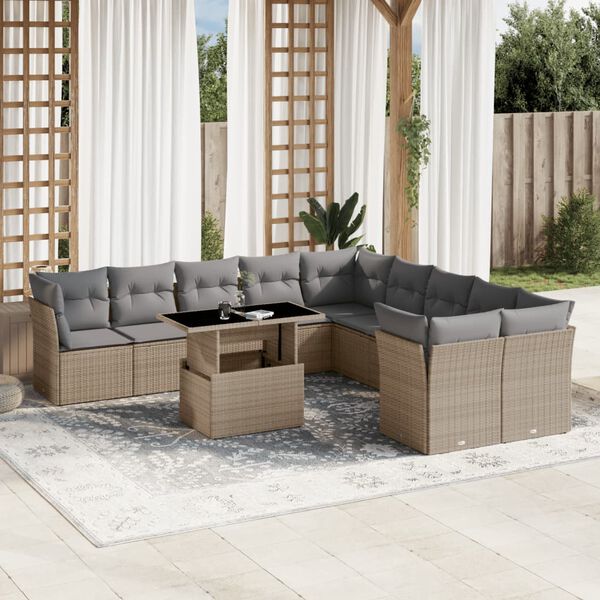 vidaXL Garden Sofa Set Beige PE rattan Large Modular Garden Sofa Set