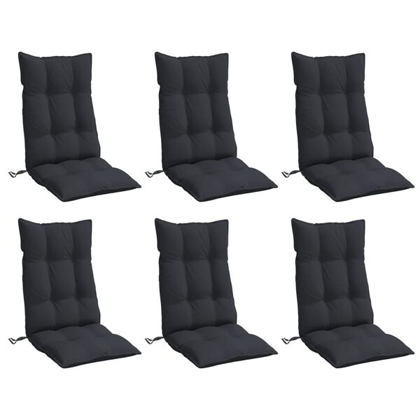 vidaXL Highback Chair Cushion Set of 6 Black
