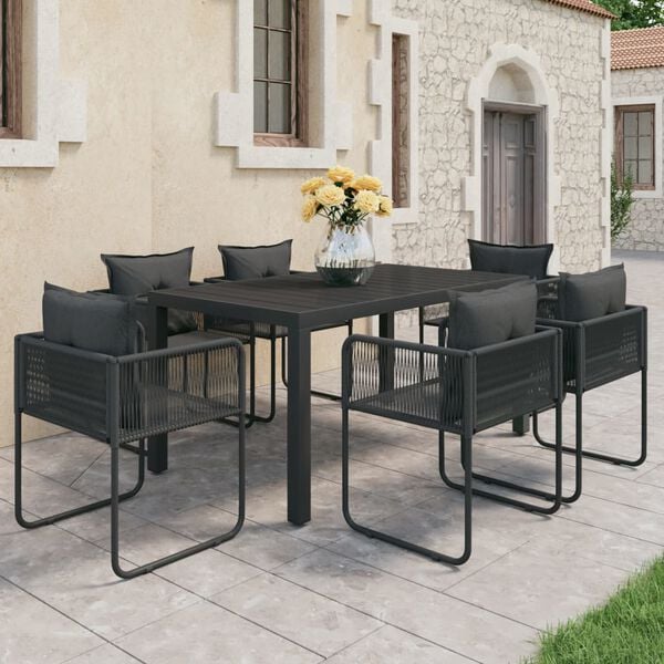 vidaXL Dining Set Black PVC rattan, Powder-Coated Steel, WPC, Aluminum