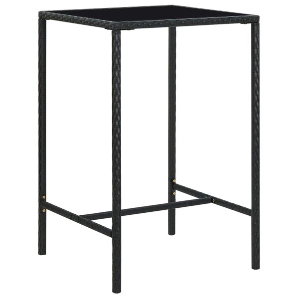 vidaXL Garden Bar Set Black PE Rattan, Powder-Coated Steel, Tempered Glass