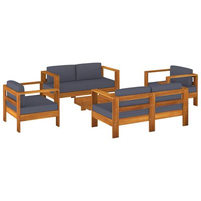 vidaXL 5 Piece Patio Lounge Set with Dark Gray Cushions Solid Wood
