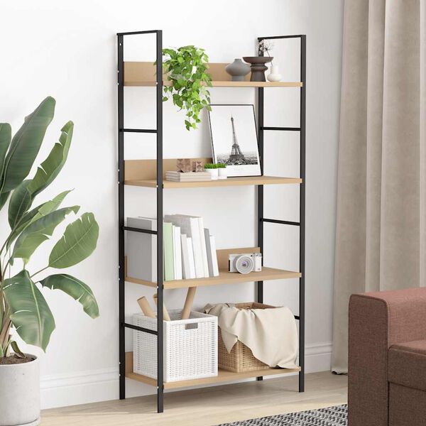 vidaXL Shelf Cabinet Oak and Black Engineered Wood and Steel Compact