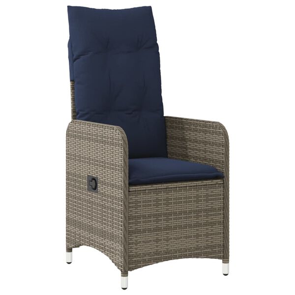vidaXL Reclining Patio Chair with Cushions Gray Poly Rattan