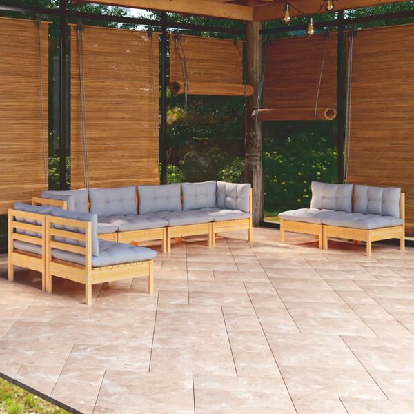 vidaXL Garden Lounge Set Grey Solid pinewood, fabric (100% polyester)