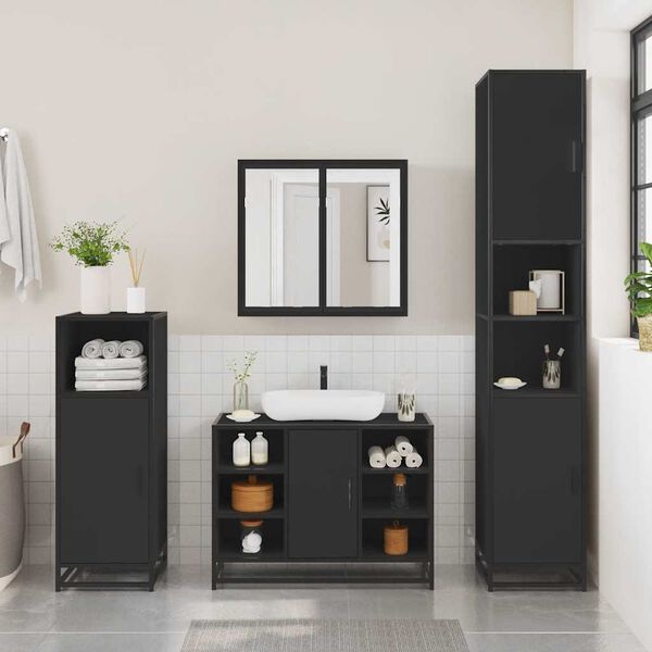 vidaXL Bathroom Furniture Set Black Engineered wood Medium