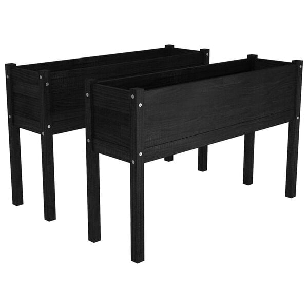 vidaXL Planter Set of 2 Black Solid Pinewood 43.3 x 12.2 x 27.6 in