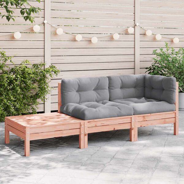 vidaXL Patio Sofa with Cushions and Footstool Solid Wood Douglas