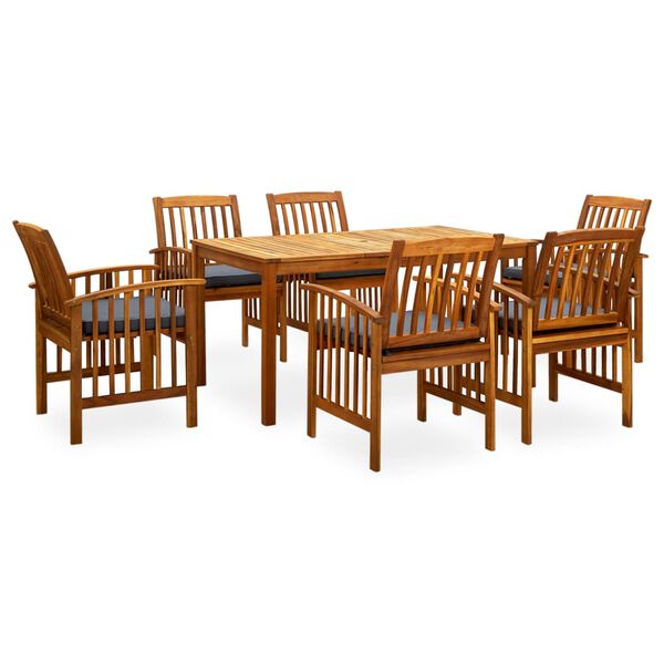 vidaXL Garden Dining Set Natural wood finish, Dark grey cushions