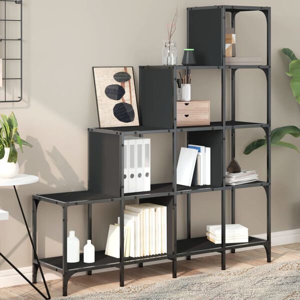 vidaXL Bookcase Black Engineered wood Medium Adjustable Feet Bookshelf