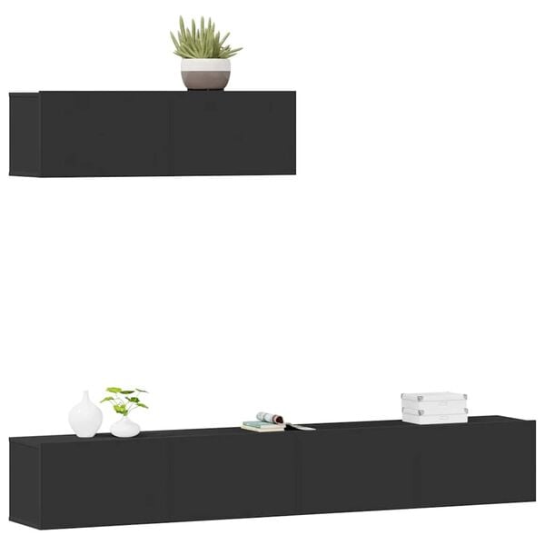 vidaXL TV Cabinet Set Set of 3 Black Engineered wood Medium