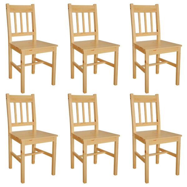 vidaXL Dining Chair Set of 6 Natural Solid pine wood Standard
