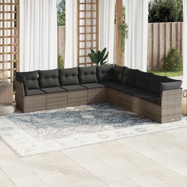 vidaXL Garden Sofa Set Gray PE Rattan Large Modular