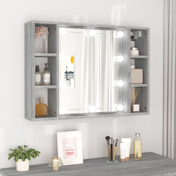 vidaXL Mirror Cabinet Gray Sonoma Engineered Wood, Acrylic Medium