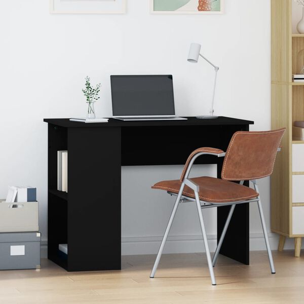 vidaXL Desk Black Engineered wood Medium Desk Rectangular Modern