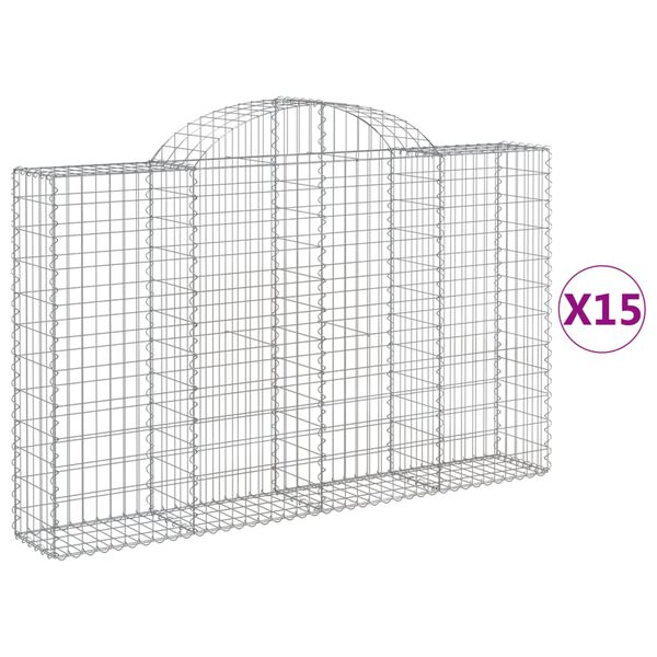 vidaXL Gabion Basket Set of 15 Silver Galvanized iron Large
