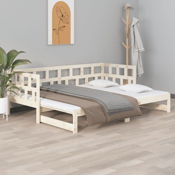 vidaXL Day Bed Natural Wood Solid Pine Wood 2x