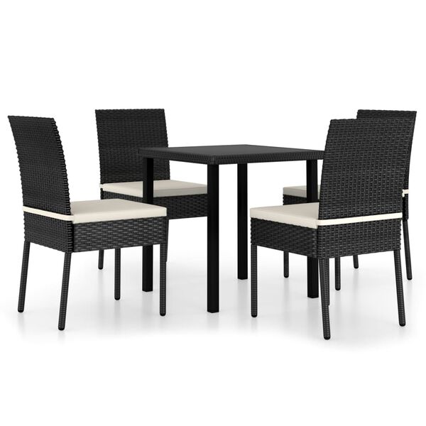 vidaXL Dining Set Black, Cream Poly rattan, powder-coated steel, glass