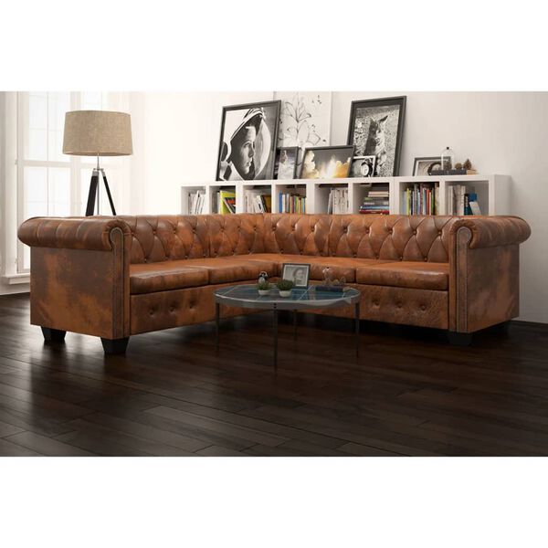 vidaXL Sofa Brown Faux Leather 5-Seater Durable Brown Sofa