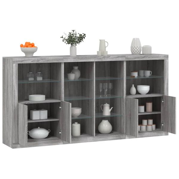vidaXL Sideboard with LED Lights Gray Sonoma 79.5"x14.6"x39.4"