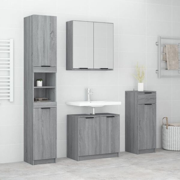 vidaXL Bathroom Furniture Set Gray Sonoma Engineered wood, glass Tall