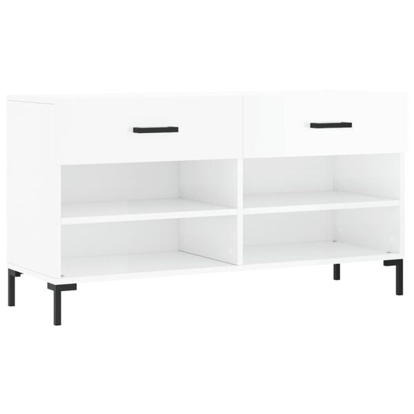 vidaXL Shoe Bench High gloss white Engineered wood, iron 40.2 in wide