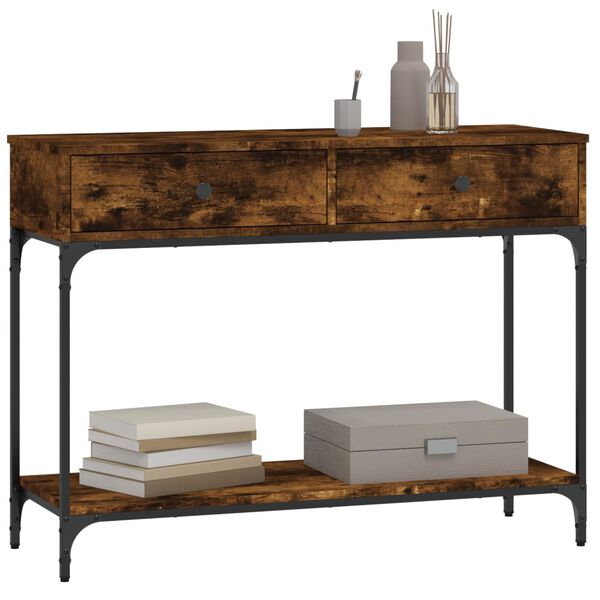 vidaXL Console Table Smoked Oak Engineered wood, Metal Standard Storage