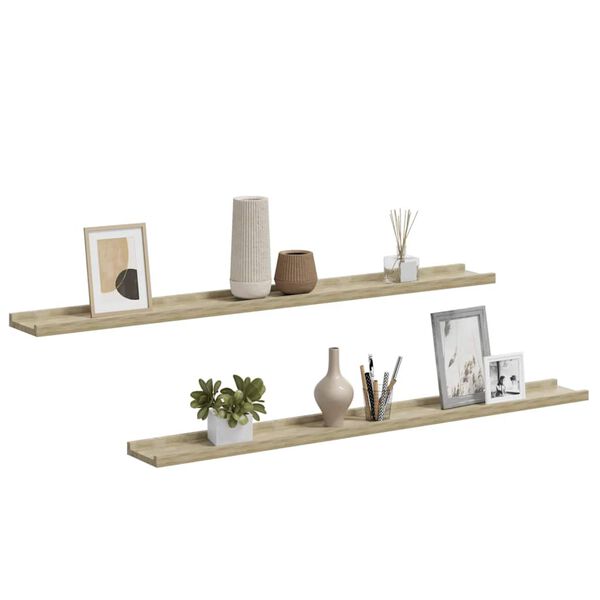 vidaXL Wall Shelf Set of 2 Sonoma oak MDF Large Floating Shelf