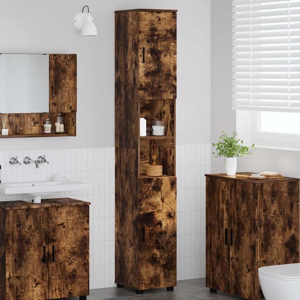 vidaXL Bathroom Cabinet with Door Smoked Oak 11.81 x 13.78 x 75.59 in