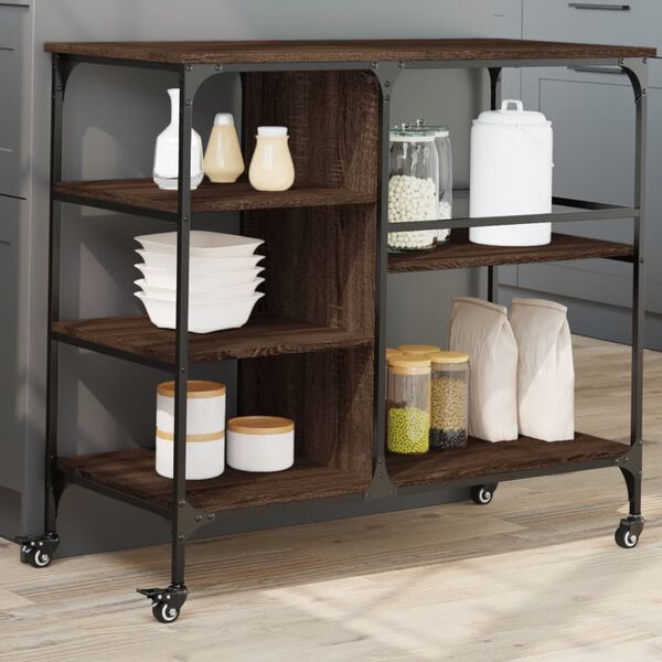 vidaXL Kitchen Trolley Brown Oak 39.4"x17.7"x35.2" Engineered Wood