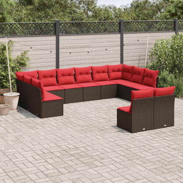 vidaXL 12 Piece Patio Sofa Set with Cushions Brown Poly Rattan
