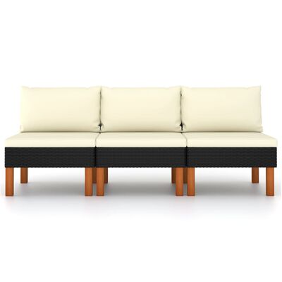 vidaXL Middle Sofas 3 pcs Poly Rattan and Solid Eucalyptus Wood