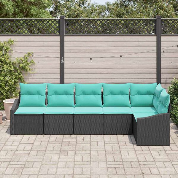 vidaXL Garden Sofa Set 6 pcs Black and Turquoise Poly Rattan