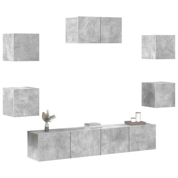 vidaXL 7 Piece TV Stand Set Concrete Gray Engineered Wood