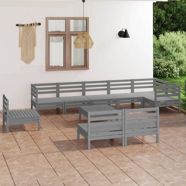 vidaXL Garden Lounge Set Grey Solid pine wood Medium Modular