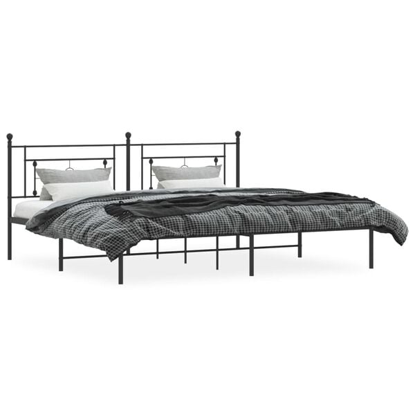 vidaXL Metal Bed Frame without Mattress with Headboard Black 78.7"x78.7"