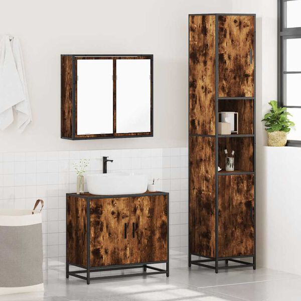 vidaXL Bathroom Furniture Set Smoked Oak Engineered Wood, Metal, Glass
