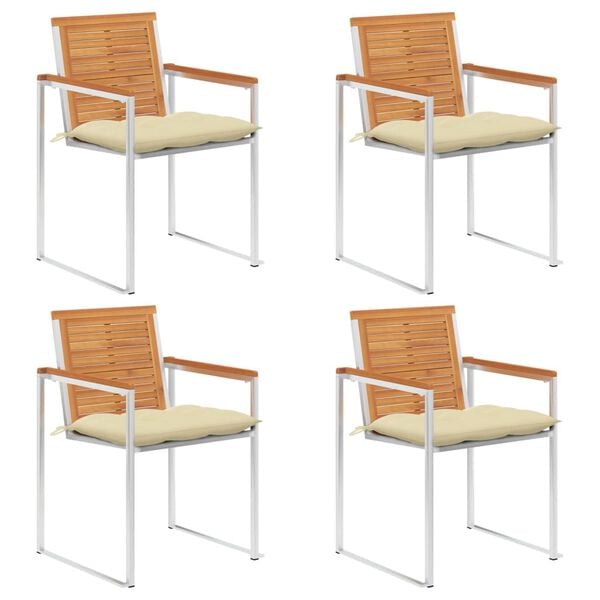 vidaXL Patio Chairs 4 pcs with Cushions Solid Acacia Wood