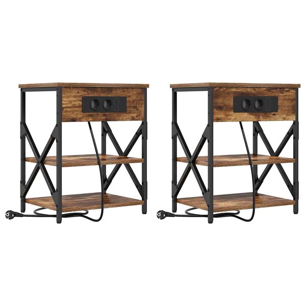 vidaXL Bedside Cabinet 2 pcs Smoked Oak 16.14 x 12.20 x 20.08 in