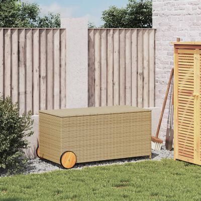 vidaXL Garden Storage Box with Wheels Mix Beige 50.2 Gal Poly Rattan
