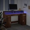vidaXL Desk with LED Lights Brown Oak 55.1x21.7x35.8" Engineered Wood