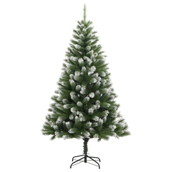 vidaXL Artificial Hinged Christmas Tree Green and white PVC, metal Medium